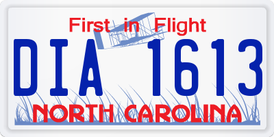 NC license plate DIA1613