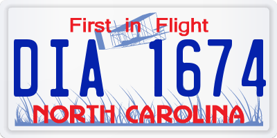 NC license plate DIA1674