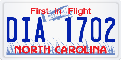 NC license plate DIA1702
