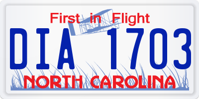 NC license plate DIA1703