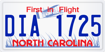 NC license plate DIA1725