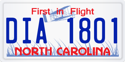 NC license plate DIA1801