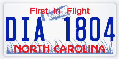 NC license plate DIA1804