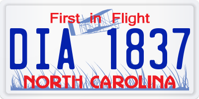 NC license plate DIA1837