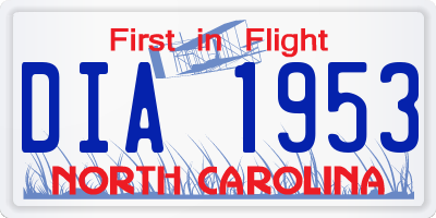 NC license plate DIA1953