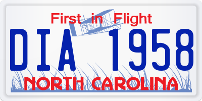 NC license plate DIA1958