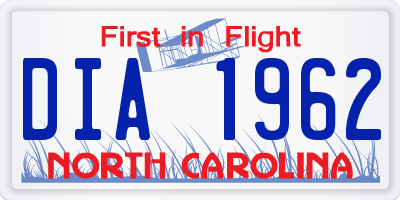 NC license plate DIA1962