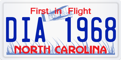 NC license plate DIA1968
