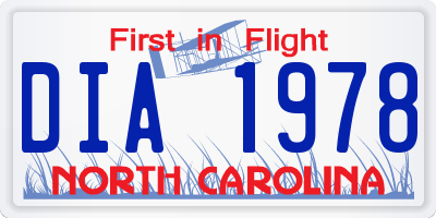 NC license plate DIA1978