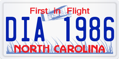 NC license plate DIA1986