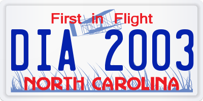 NC license plate DIA2003