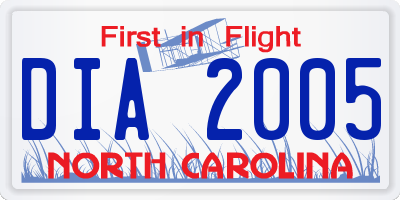 NC license plate DIA2005