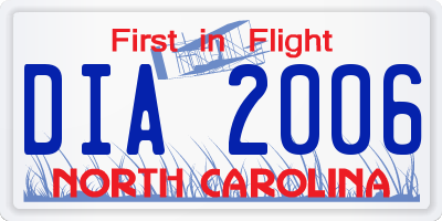 NC license plate DIA2006