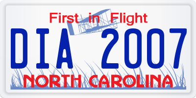 NC license plate DIA2007