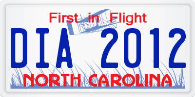 NC license plate DIA2012