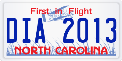 NC license plate DIA2013