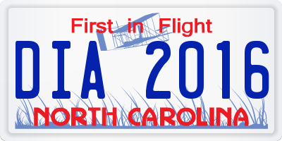 NC license plate DIA2016