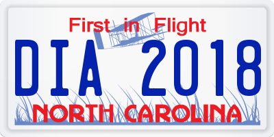 NC license plate DIA2018