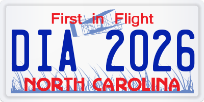 NC license plate DIA2026