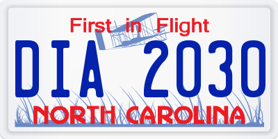 NC license plate DIA2030