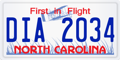 NC license plate DIA2034