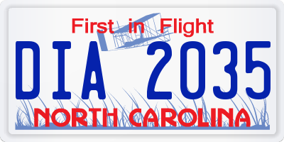 NC license plate DIA2035