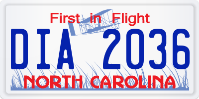 NC license plate DIA2036