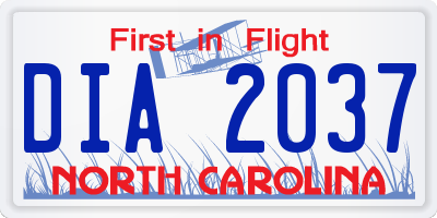 NC license plate DIA2037
