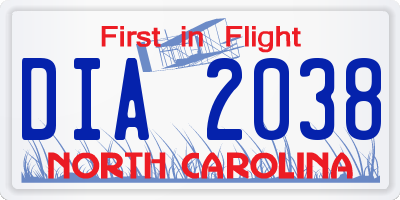 NC license plate DIA2038