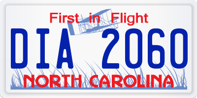 NC license plate DIA2060