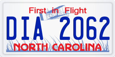 NC license plate DIA2062