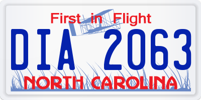 NC license plate DIA2063