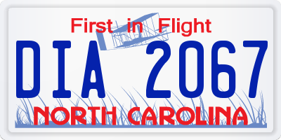NC license plate DIA2067