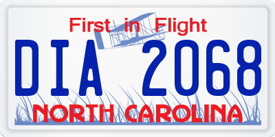 NC license plate DIA2068