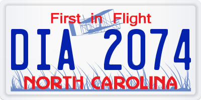NC license plate DIA2074