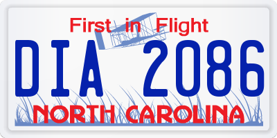 NC license plate DIA2086