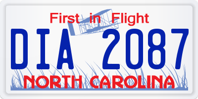 NC license plate DIA2087