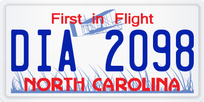 NC license plate DIA2098