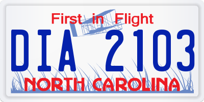NC license plate DIA2103