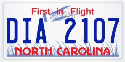 NC license plate DIA2107