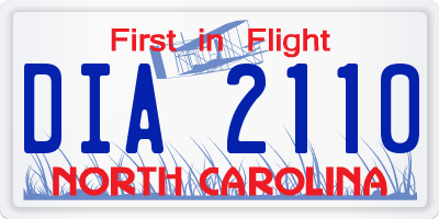 NC license plate DIA2110