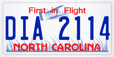 NC license plate DIA2114