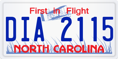 NC license plate DIA2115