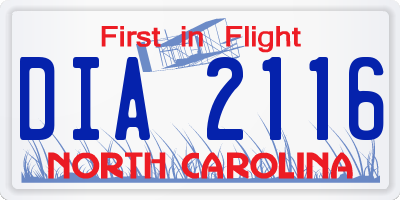 NC license plate DIA2116
