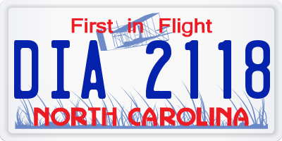 NC license plate DIA2118