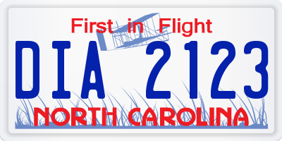 NC license plate DIA2123