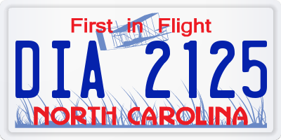 NC license plate DIA2125