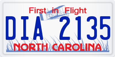 NC license plate DIA2135