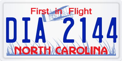 NC license plate DIA2144
