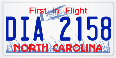NC license plate DIA2158